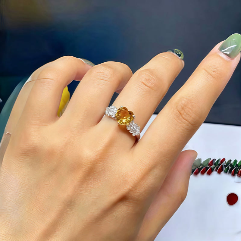 Sunny Heart Citrine Natural Crystal Ring - Golden Light, Lasting Luck