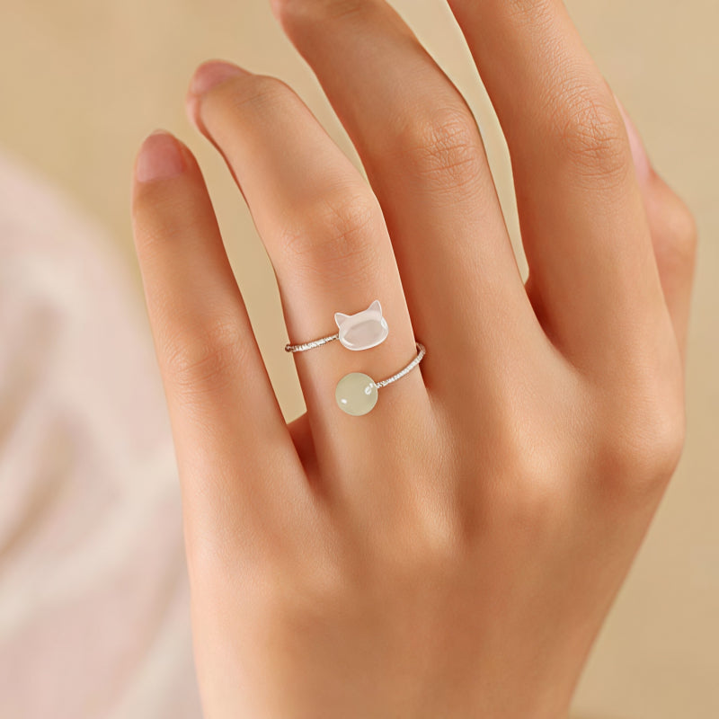Bague Fleur Torsadée en Jade Hetian - Énergie Apaisante, Chance Durable