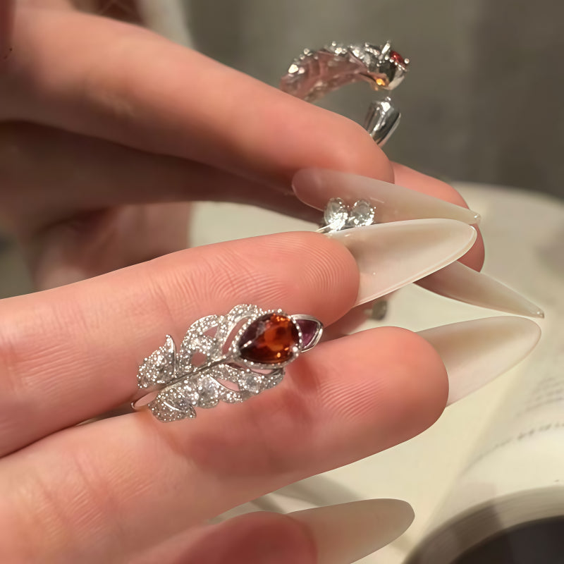 Bague en Citrine Naturelle Plume de Phénix - Attire la Richesse, Gardien de Fortune
