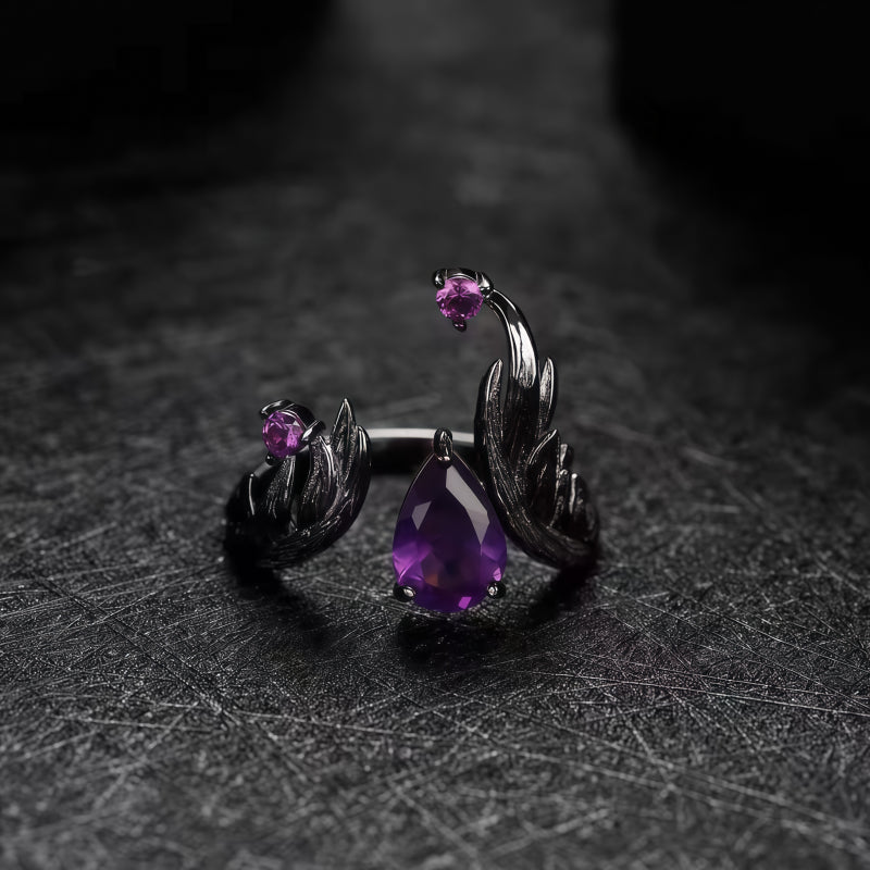 Bague en améthyste Larme d'Ange Déchu - Énergie calme, Chance tranquille
