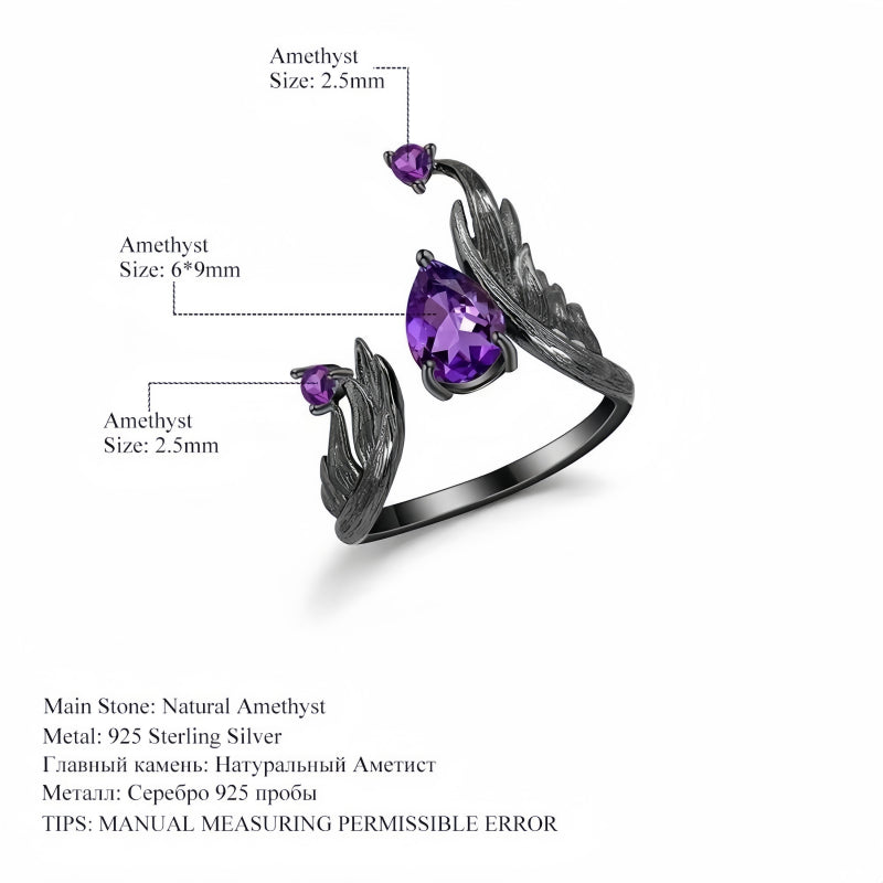 Bague en améthyste Larme d'Ange Déchu - Énergie calme, Chance tranquille