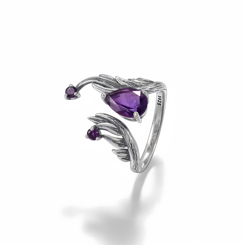 Bague en améthyste Larme d'Ange Déchu - Énergie calme, Chance tranquille