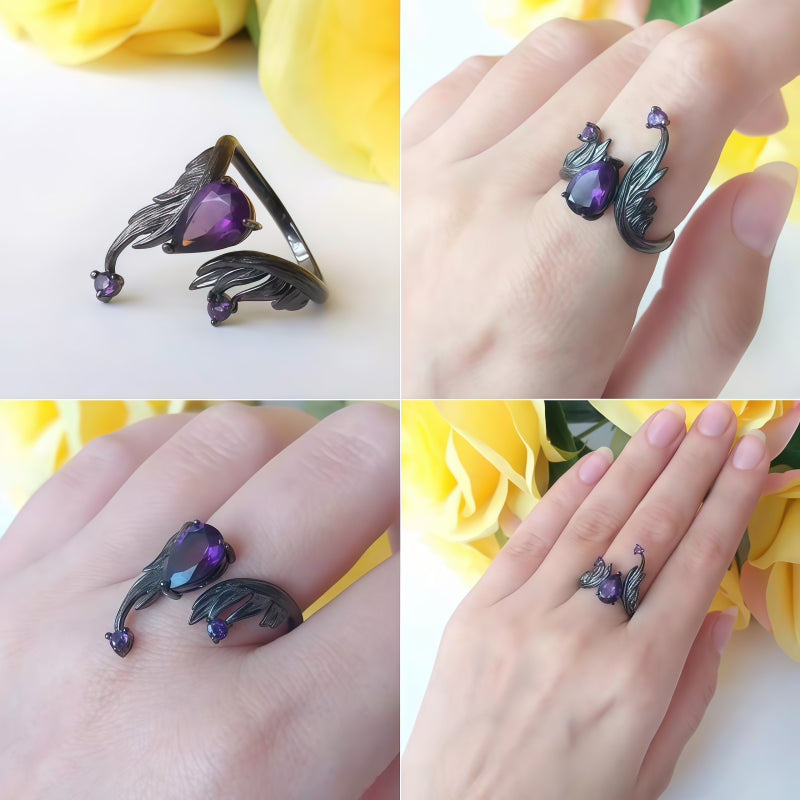 Bague en améthyste Larme d'Ange Déchu - Énergie calme, Chance tranquille