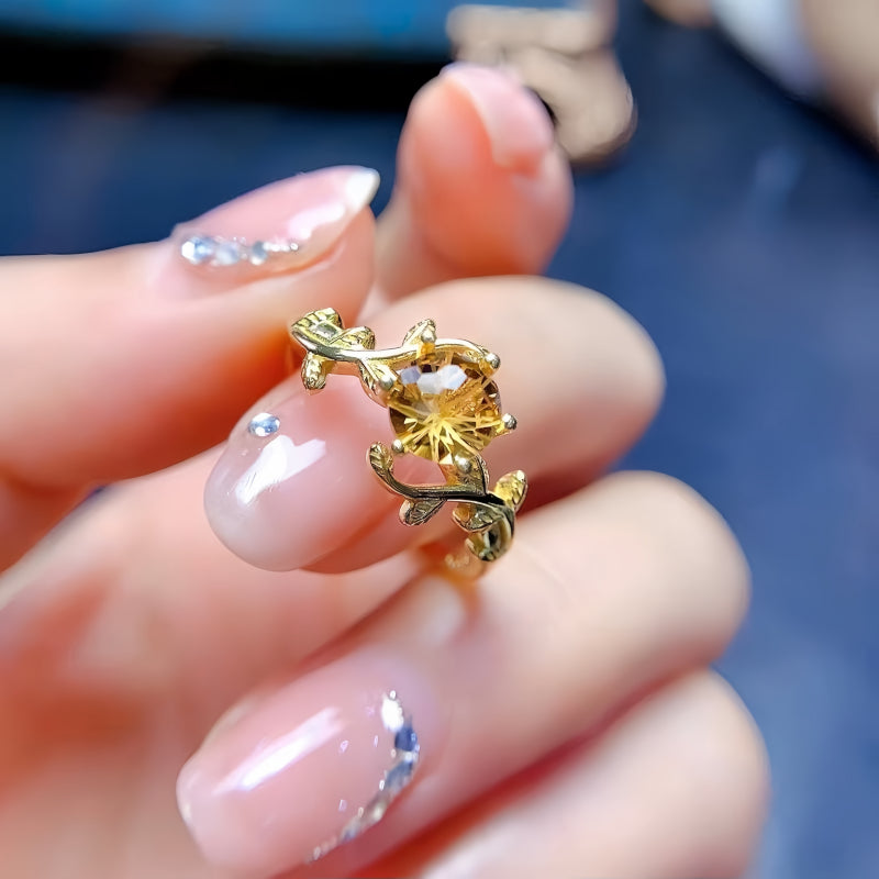 Bague Citrine Feuille Torsadée - Aimant à Richesse