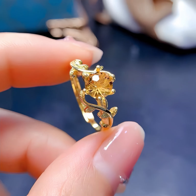 Bague Citrine Feuille Torsadée - Aimant à Richesse