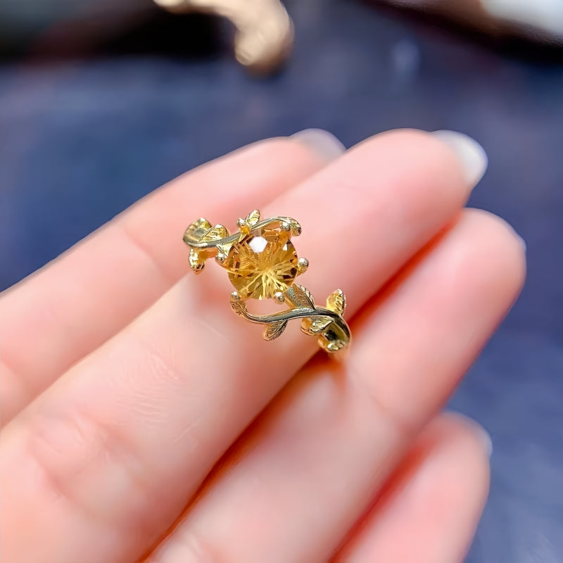 Bague Citrine Feuille Torsadée - Aimant à Richesse