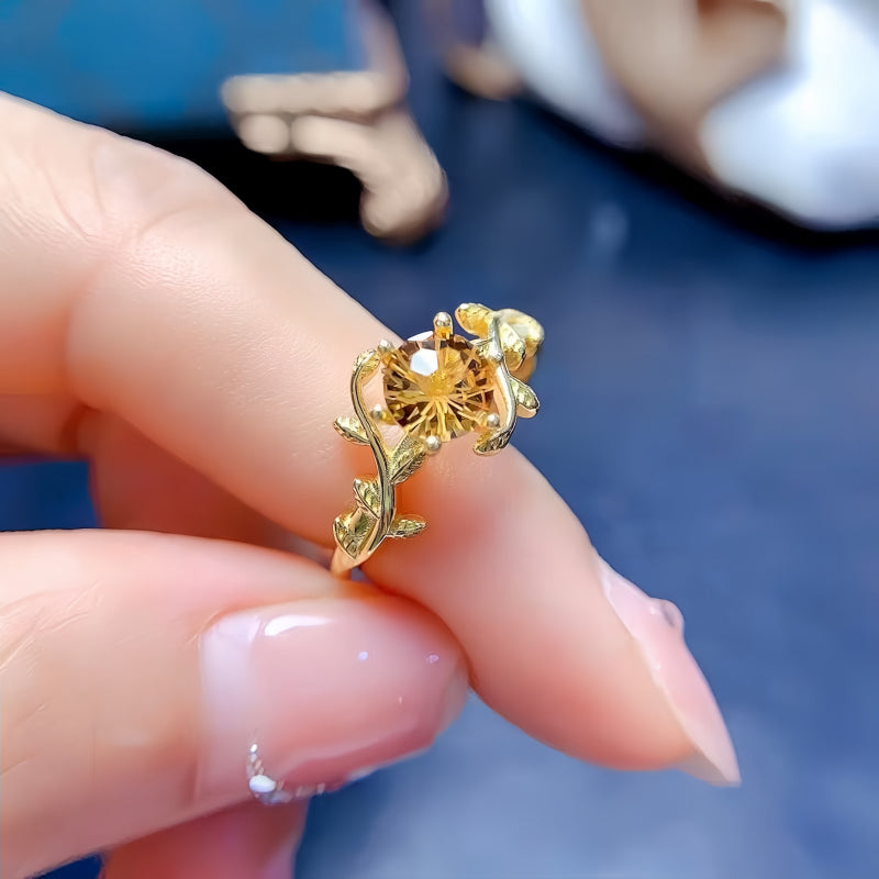 Bague Citrine Feuille Torsadée - Aimant à Richesse
