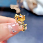 Bague Citrine Feuille Torsadée - Aimant à Richesse