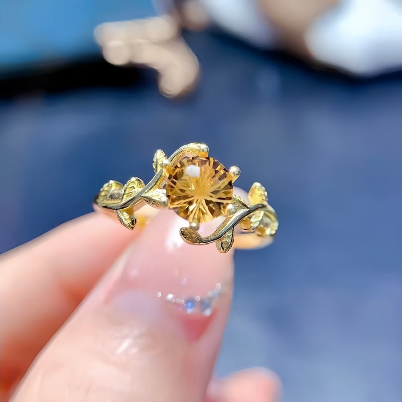 Bague Citrine Feuille Torsadée - Aimant à Richesse