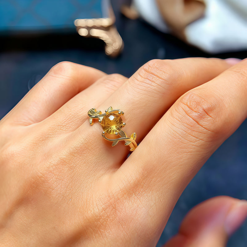 Bague Citrine Feuille Torsadée - Aimant à Richesse