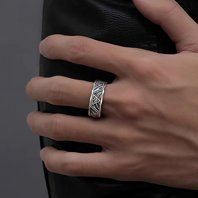 Wide Band Silver Obsidian Evil Eye Ring For Men – Protection & Luck
