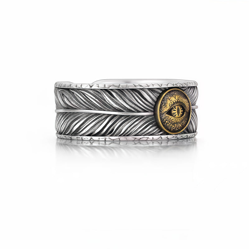 Feather Man Evil Eye Ring – Spiritual Guardian & Fortune Bringer