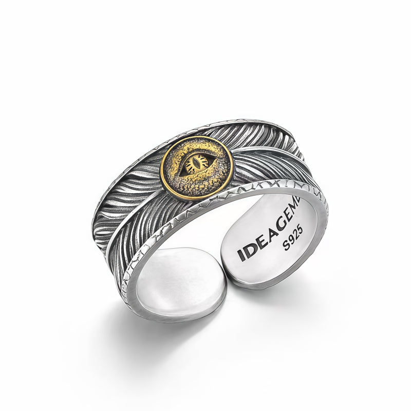 Feather Man Evil Eye Ring – Spiritual Guardian & Fortune Bringer