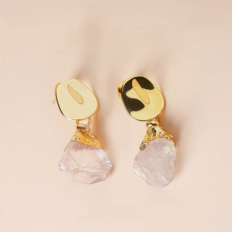 Natural Clear Quartz Drop Earrings - Daily Well-being and Smooth Fortune