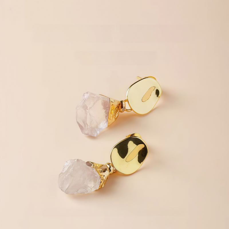 Boucles d'oreilles pendantes en quartz clair naturel