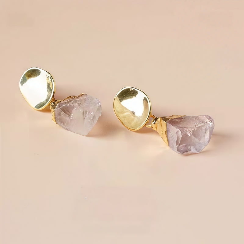 Boucles d'oreilles pendantes en quartz clair naturel