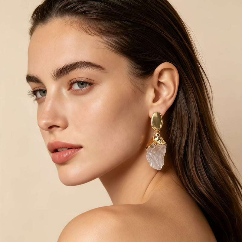 Natural Clear Quartz Drop Earrings - Daily Well-being and Smooth Fortune