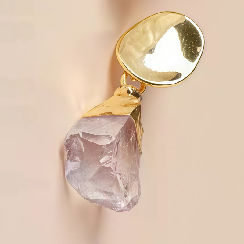 Boucles d'oreilles pendantes en quartz clair naturel