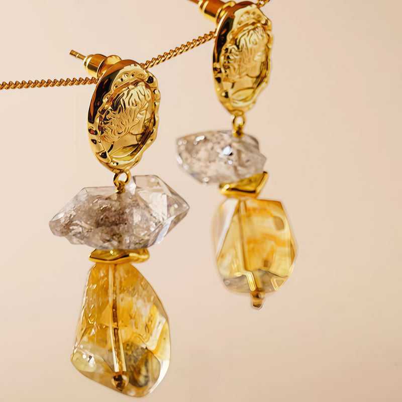 Boucles d'oreilles pendantes en citrine naturelle