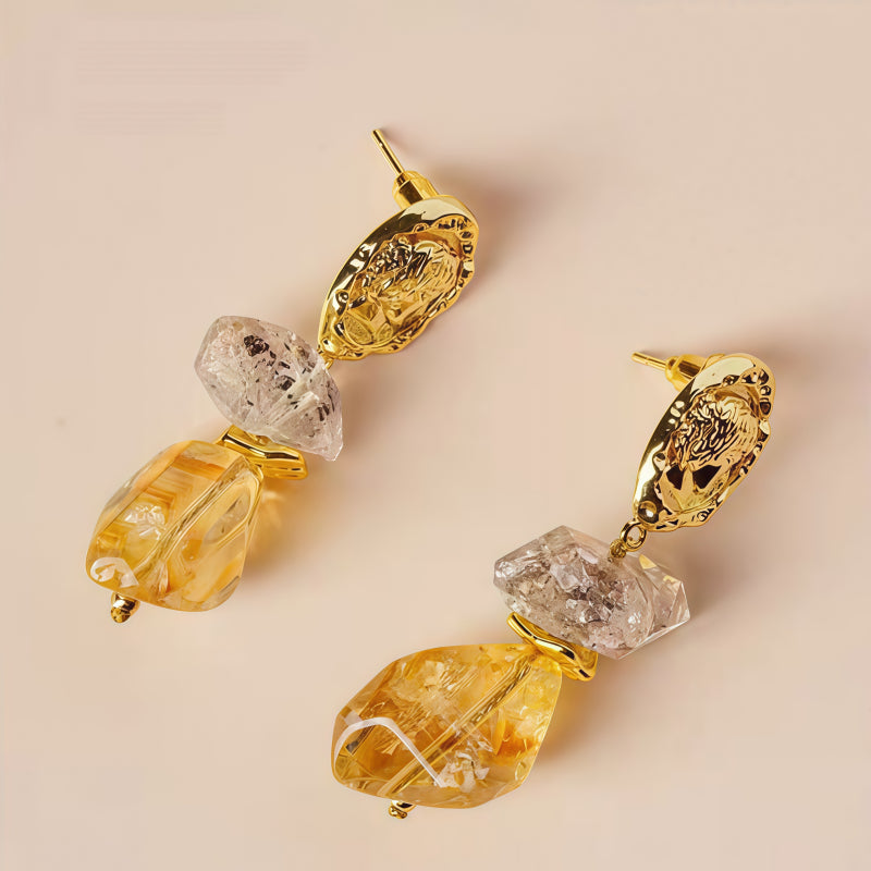 Boucles d'oreilles pendantes en citrine naturelle