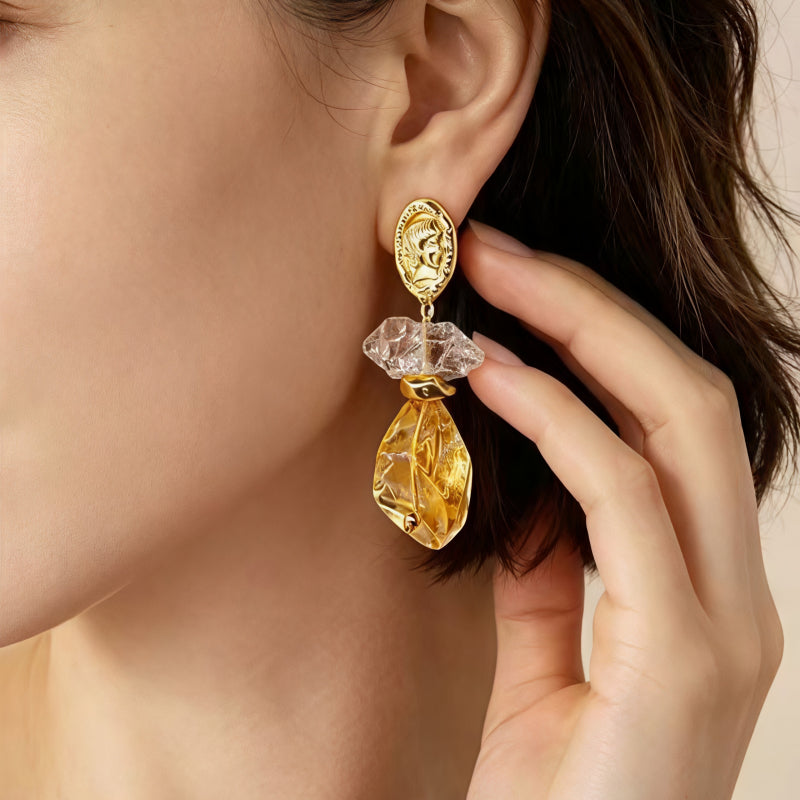 Boucles d'oreilles pendantes en citrine naturelle