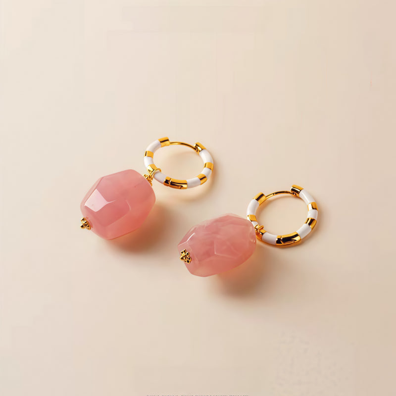 Enamel Natural Rose Quartz Irregular Earrings - Easing Anxiety and Embracing Inner Peace.
