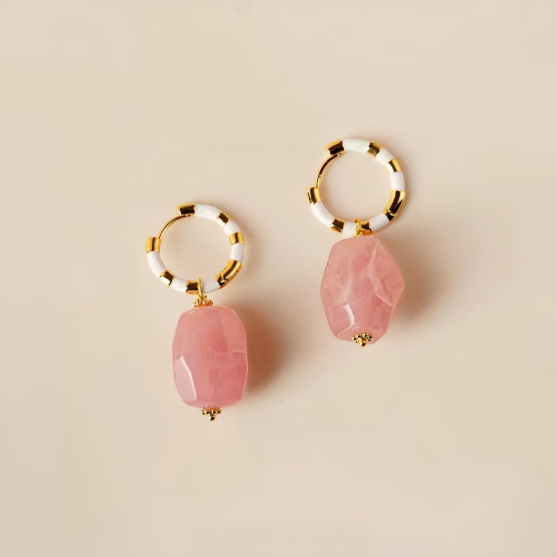 Enamel Natural Rose Quartz Irregular Earrings - Easing Anxiety and Embracing Inner Peace.