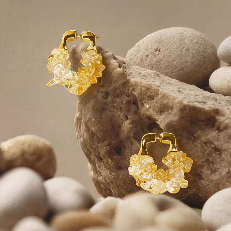 Natural Citrine Stud Earrings - Enhances Personal Energy, Attracts Positive Fortune