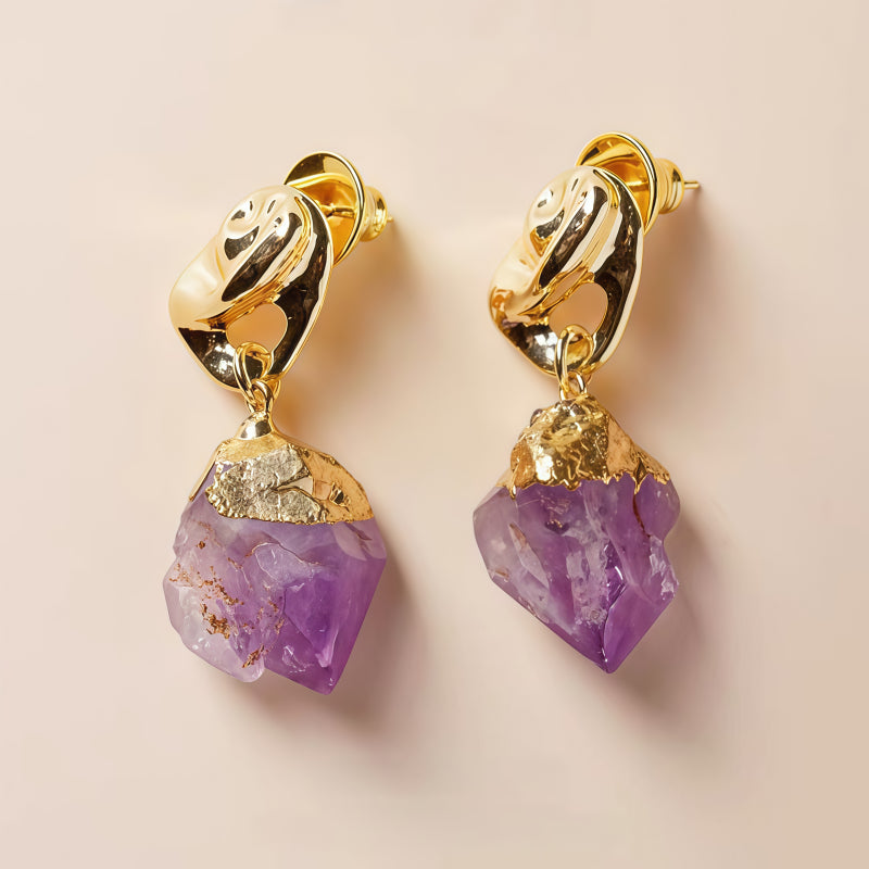 Boucles d'oreilles pendantes murmure en améthyste naturelle