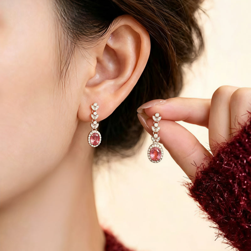 Natural Rose Tourmaline Earrings - Attract Wealth and Love