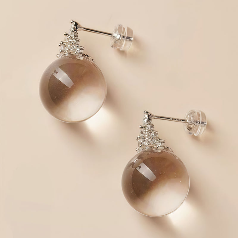 Natural Clear Quartz Gradient Round Bead Earrings - Boundless Creativity, Pure Happiness