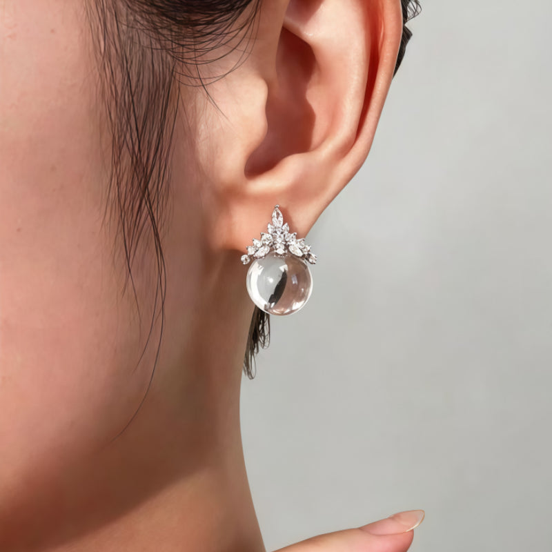 Natural Clear Quartz Gradient Round Bead Earrings - Boundless Creativity, Pure Happiness