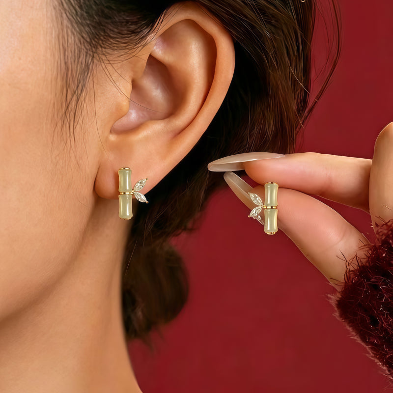 Boucles d'oreilles en bambou de jade Hetian naturel