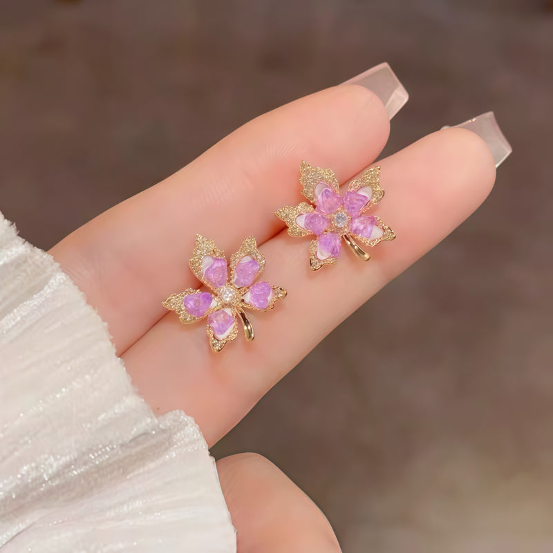 Boucles d'oreilles en cristal naturel « Érable paisible »