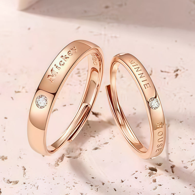 Mickey Mouse Diamond Studded Adjustable Couple Ring