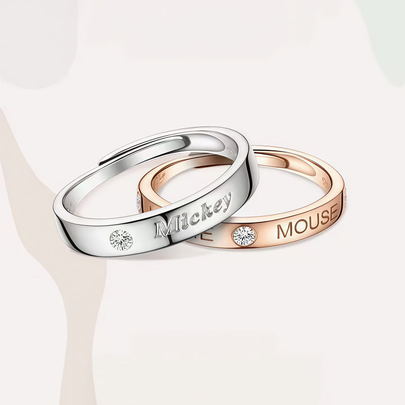 Mickey Mouse Diamond Studded Adjustable Couple Ring