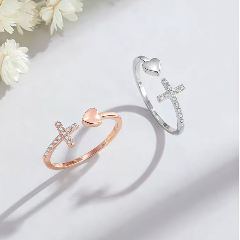 Rose Gold Diamond Cross Open Ring
