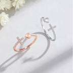 Rose Gold Diamond Cross Open Ring