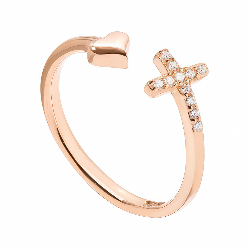 Rose Gold Diamond Cross Open Ring