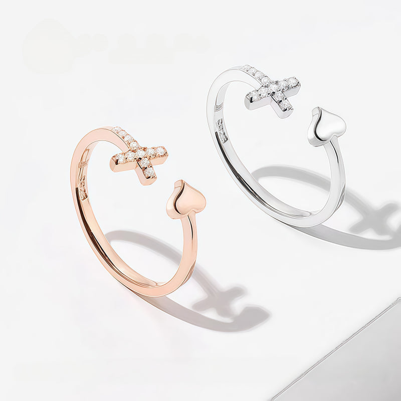Rose Gold Diamond Cross Open Ring