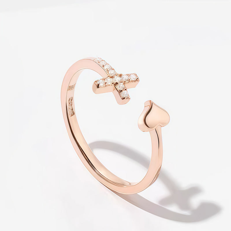Rose Gold Diamond Cross Open Ring