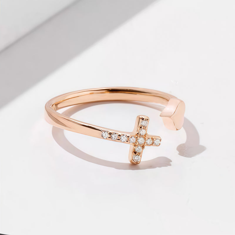 Rose Gold Diamond Cross Open Ring