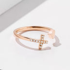 Rose Gold Diamond Cross Open Ring