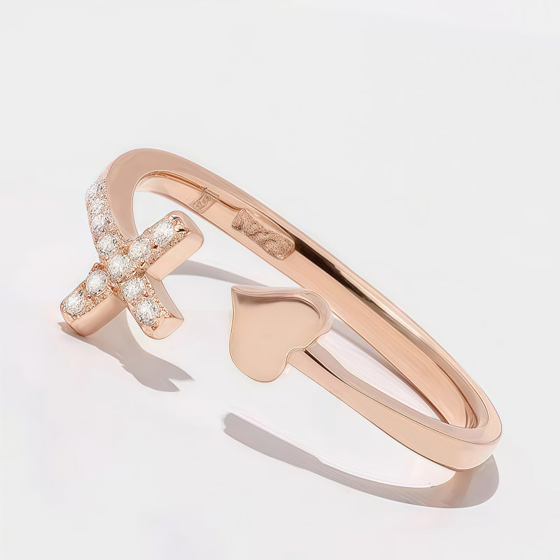 Rose Gold Diamond Cross Open Ring
