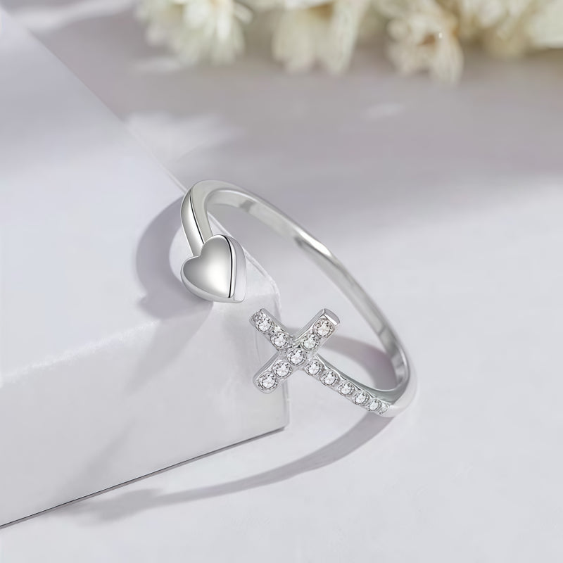 Rose Gold Diamond Cross Open Ring
