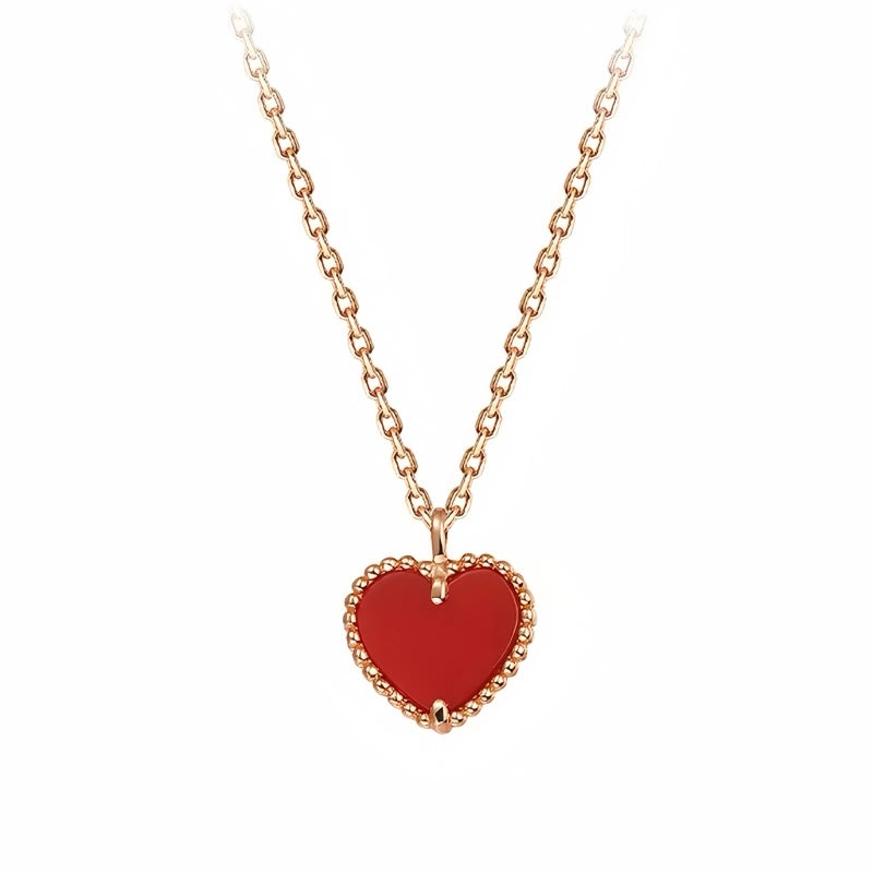 Rose Gold Heart-Shaped Red Agate Double-Sided Necklace
