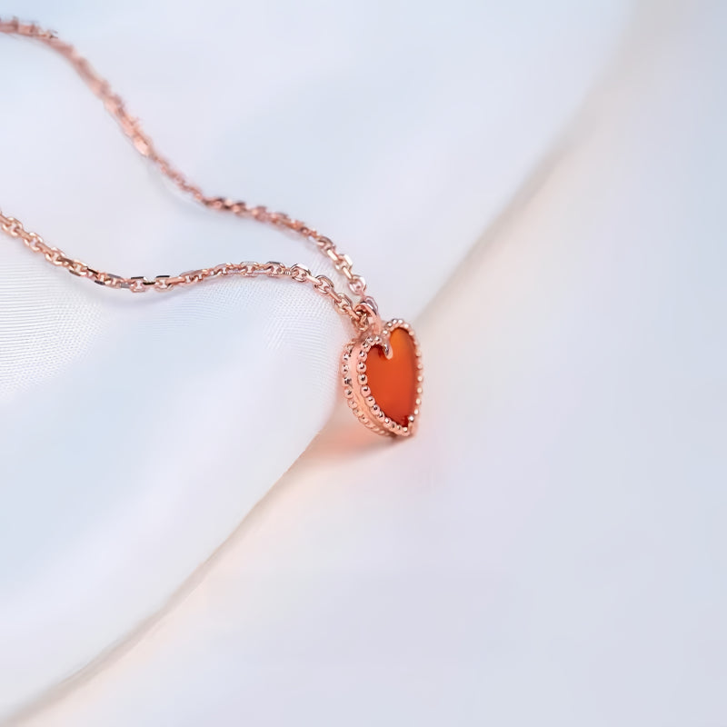 Rose Gold Heart-Shaped Red Agate Double-Sided Necklace