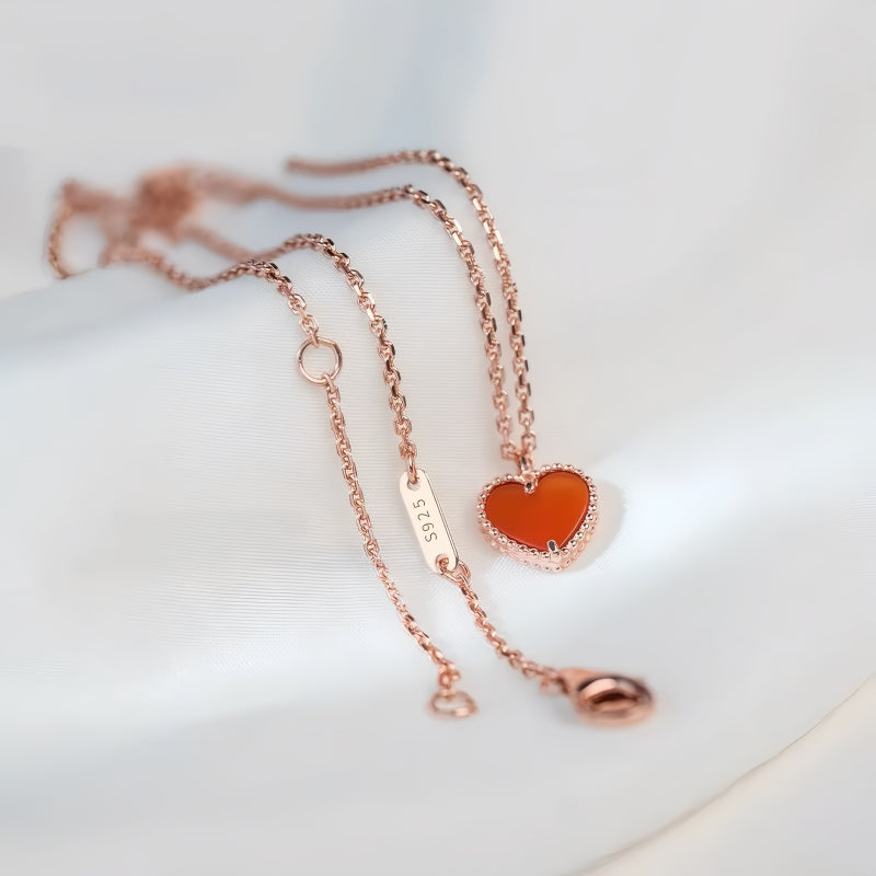 Rose Gold Heart-Shaped Red Agate Double-Sided Necklace
