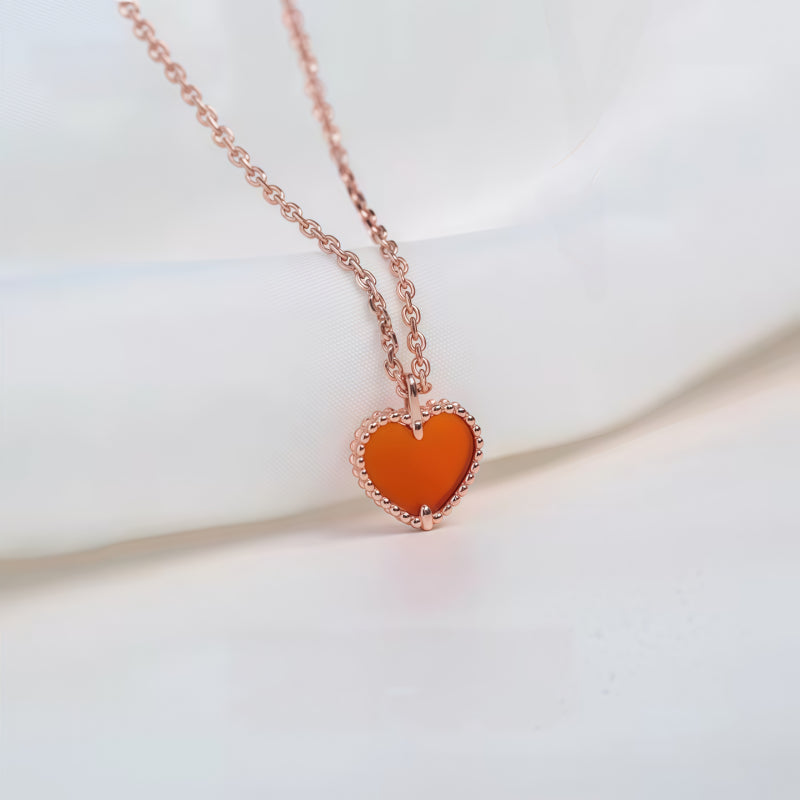 Rose Gold Heart-Shaped Red Agate Double-Sided Necklace