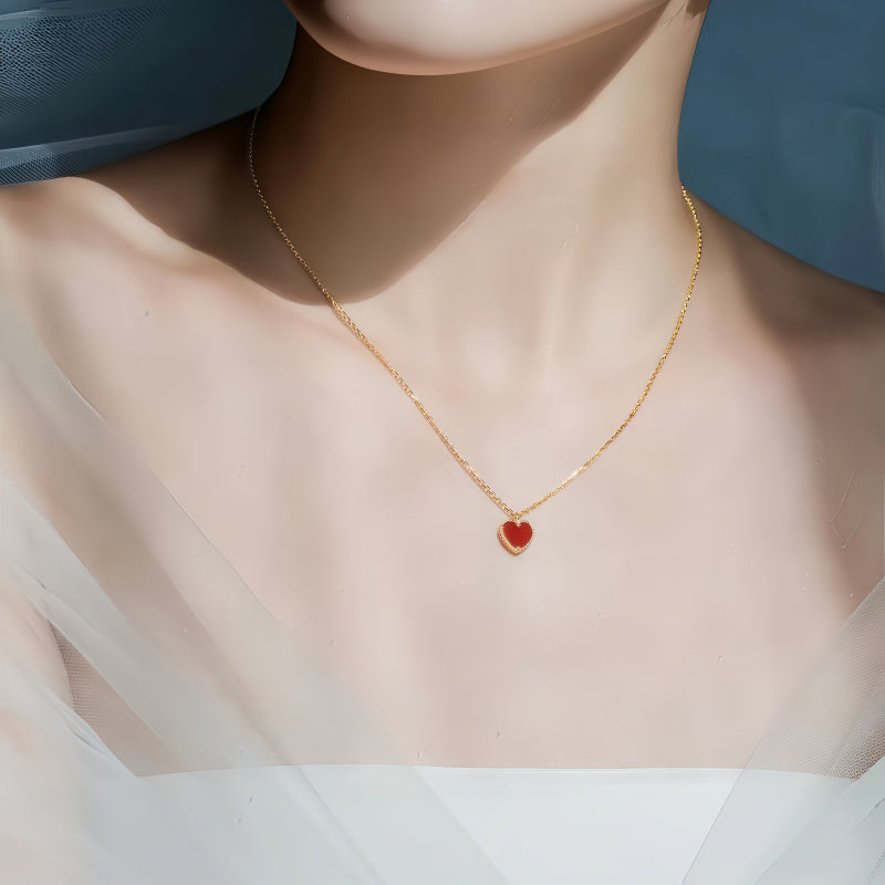 Rose Gold Heart-Shaped Red Agate Double-Sided Necklace